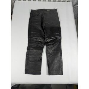 1960s Men's Kookie Biker Leather Pants Size 34x28 Black Button Fly